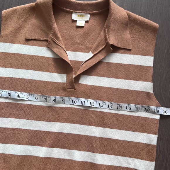 Maeve (Anthropologie) Beige & White Striped Sweater Vest with Open Collar - Picture 5 of 10